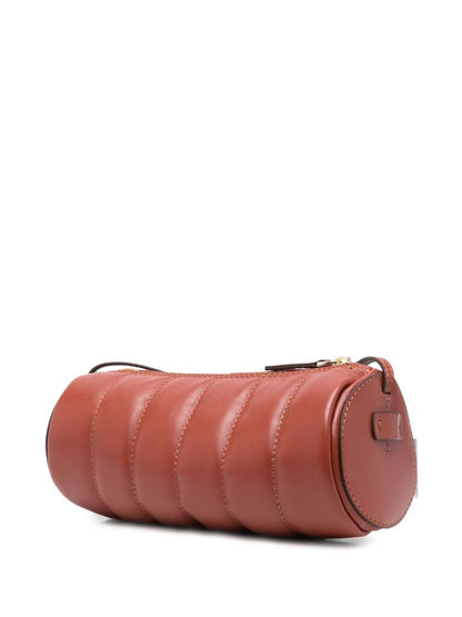 Padded cylinder leather shoulder bag