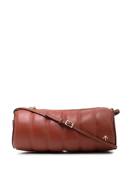 Padded cylinder leather shoulder bag