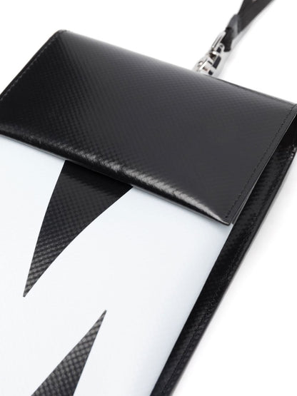 Logo credit card holder on shoulder