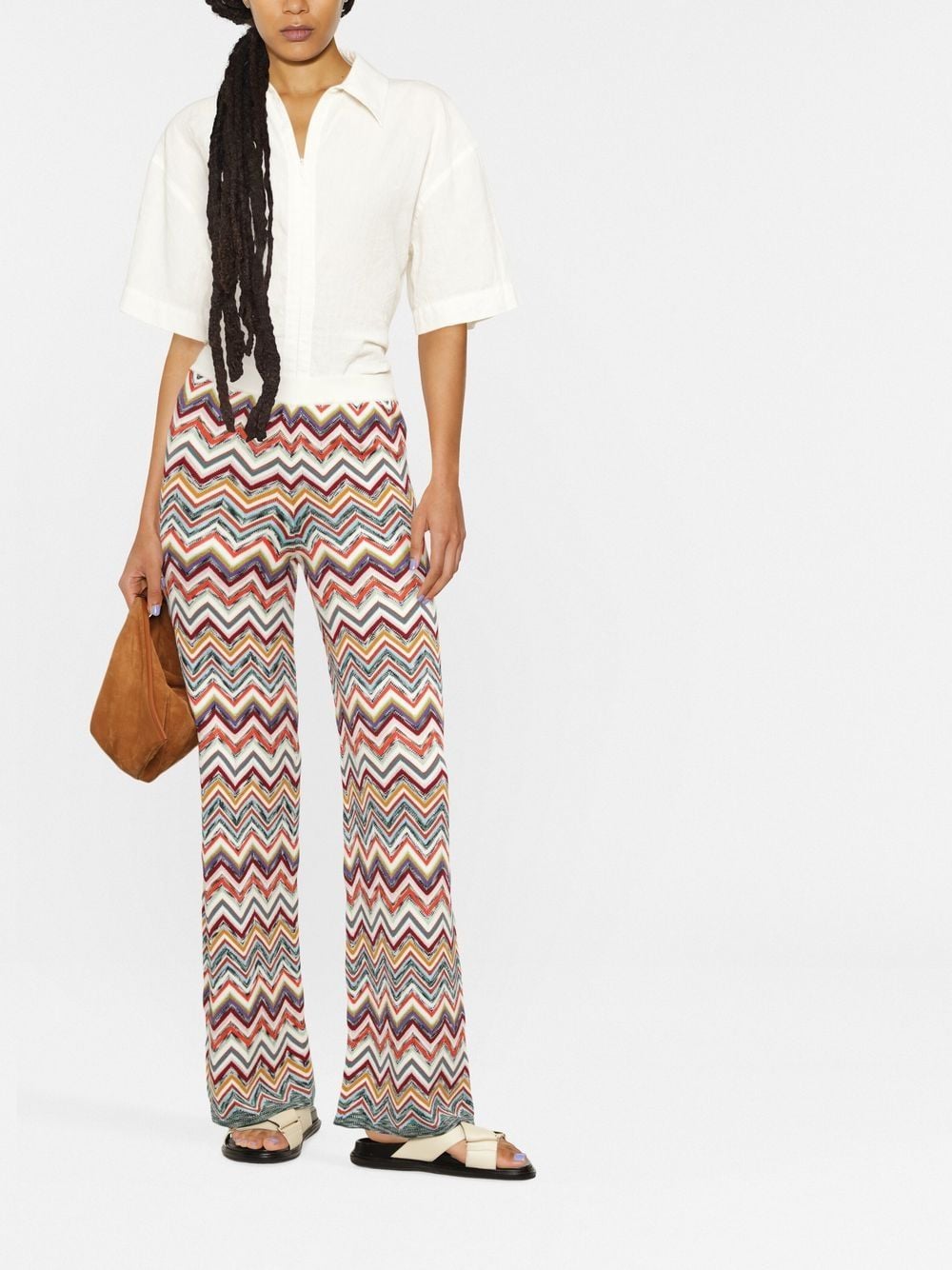 Zig zag print wide leg trousers