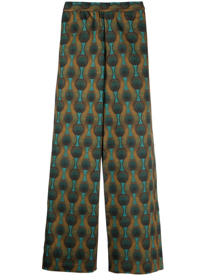 Elastic waist printed cotton trousers