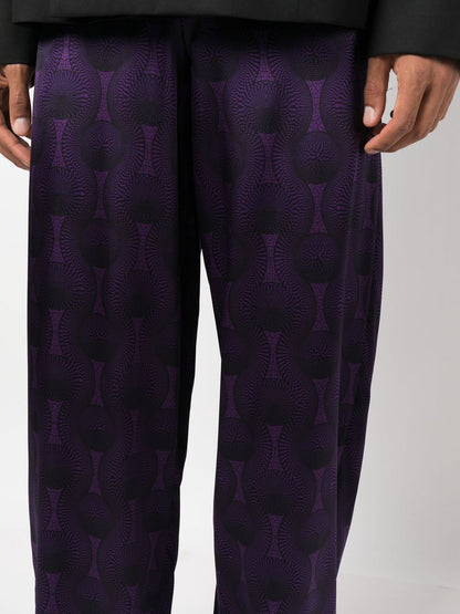 Elastic waist printed silk trousers