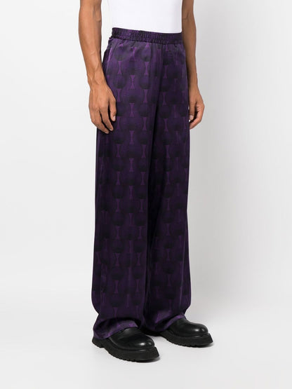 Elastic waist printed silk trousers