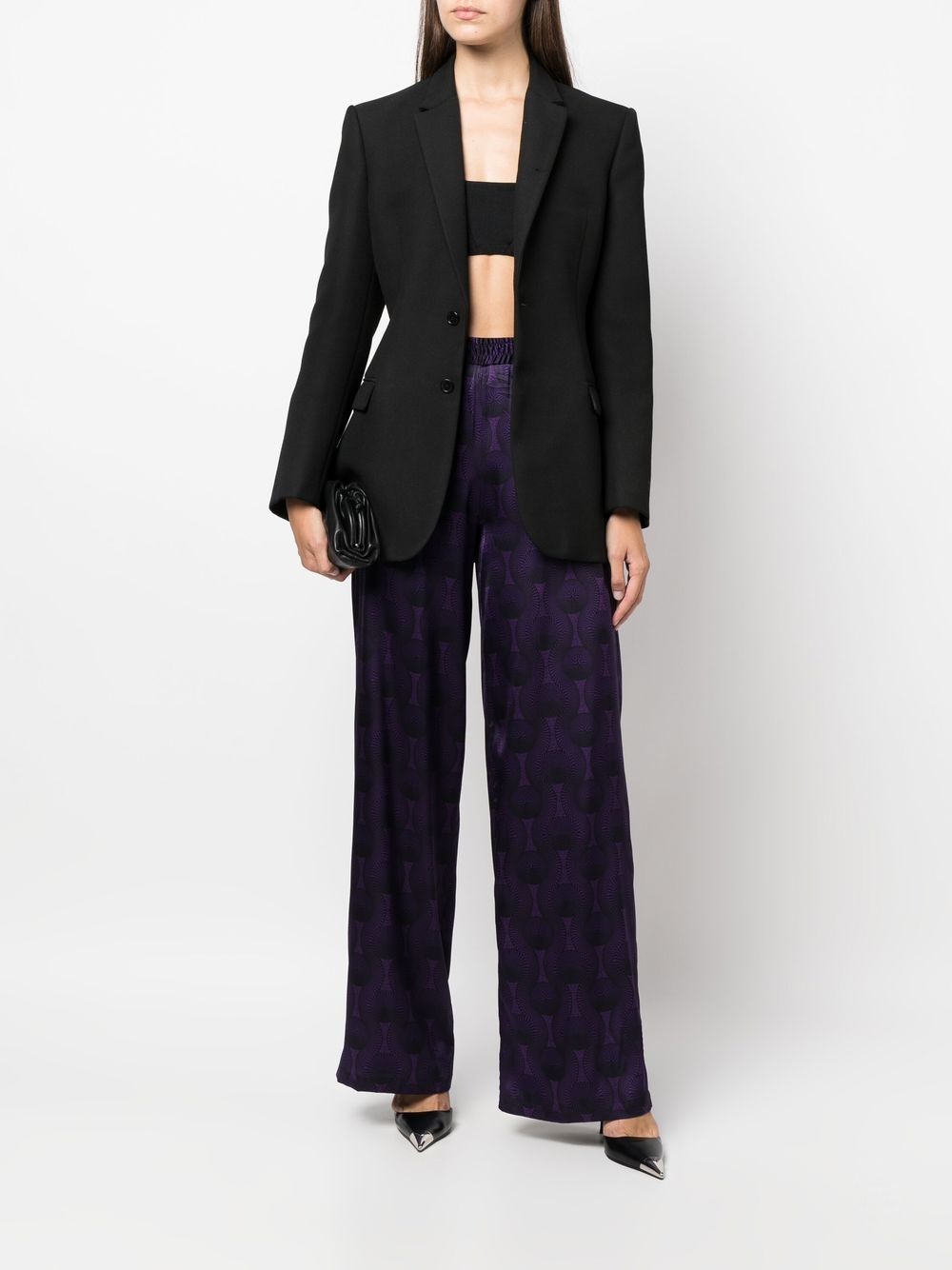 Elastic waist printed silk trousers