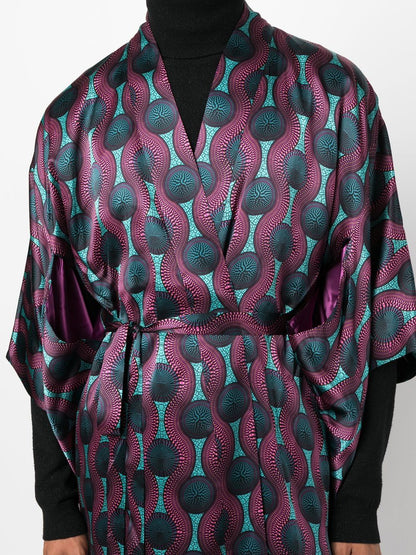 Printed silk kimono dress