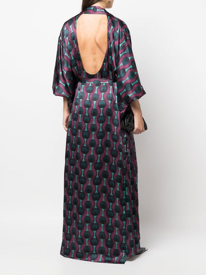 Printed silk kimono dress