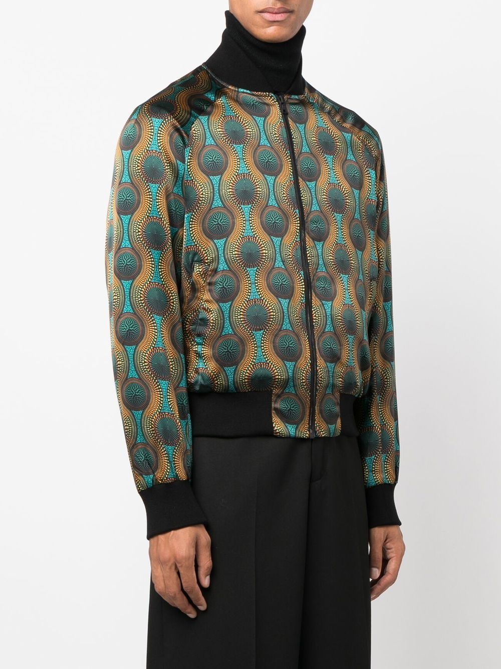 Printed silk bomber jacket