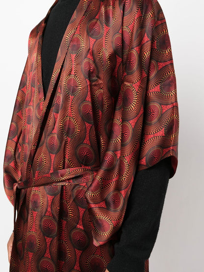 Printed silk long kimono