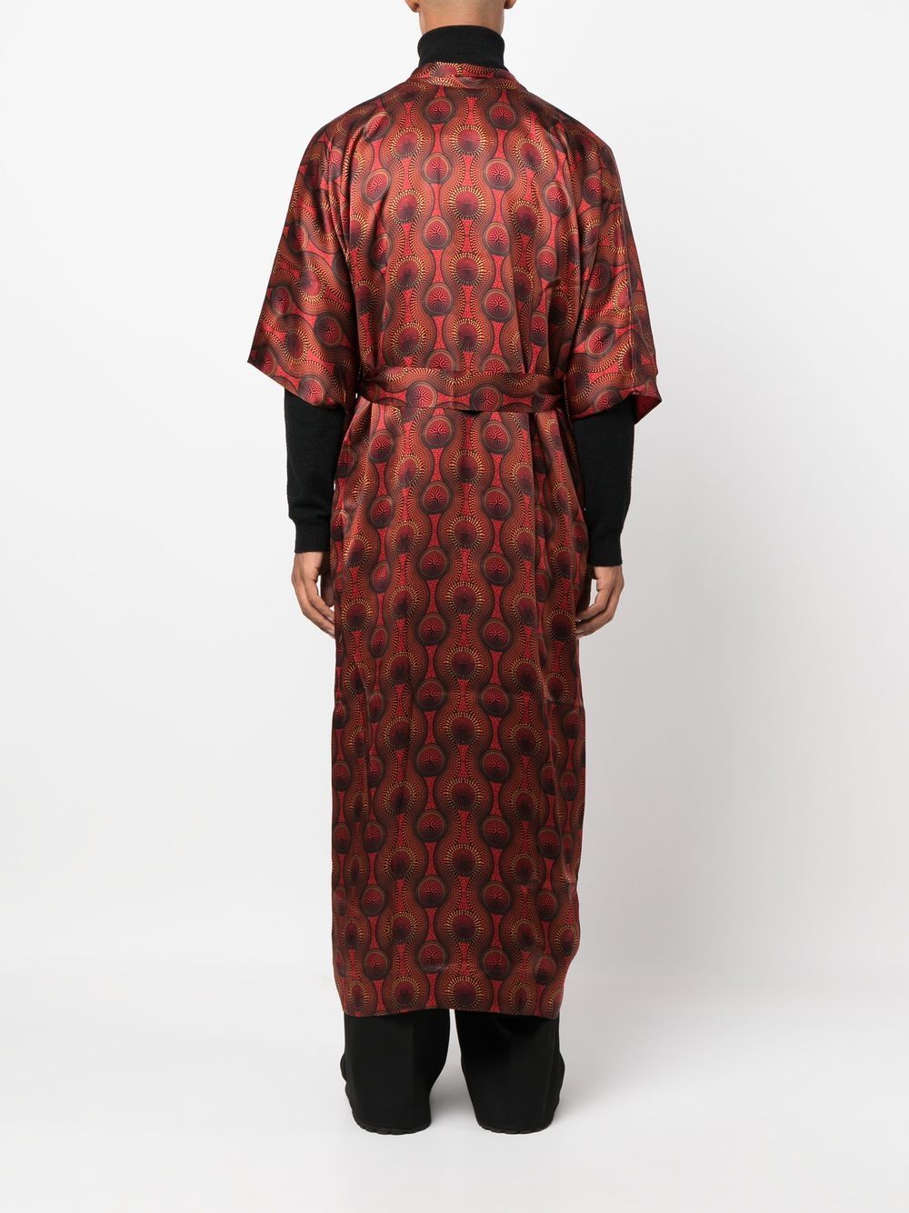 Printed silk long kimono