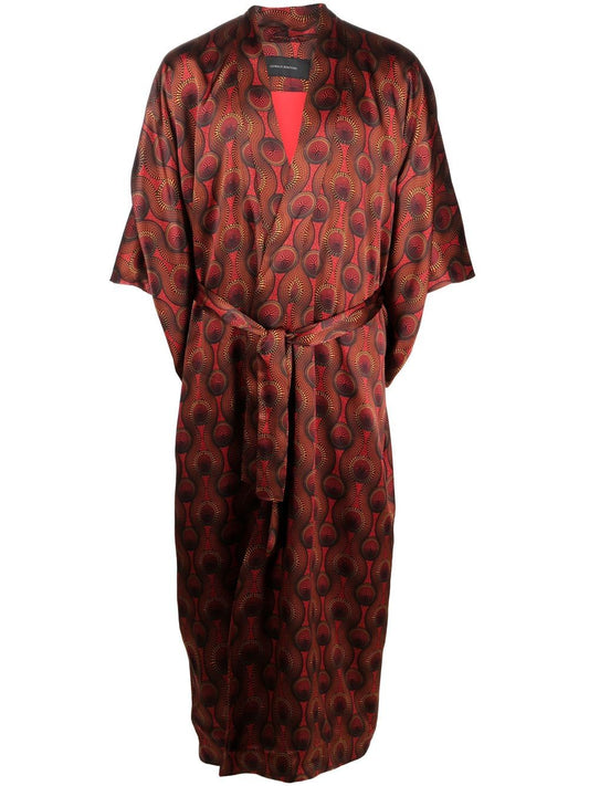 Printed silk long kimono