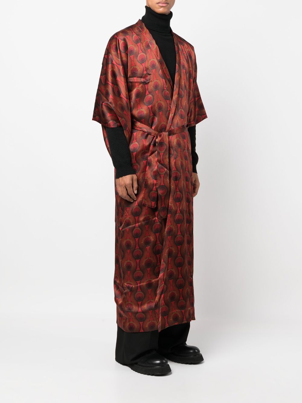 Printed silk long kimono