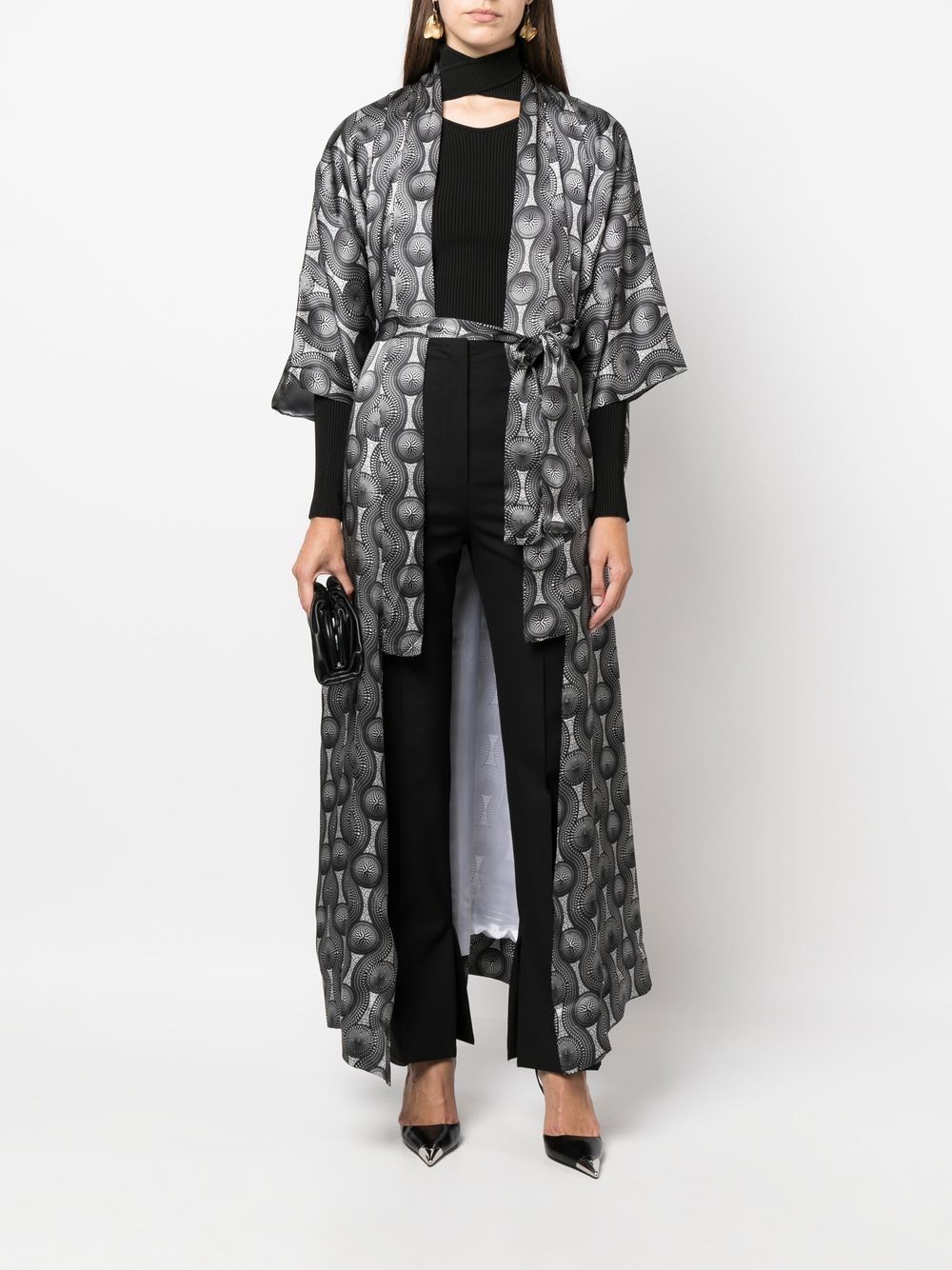 Printed silk long kimono