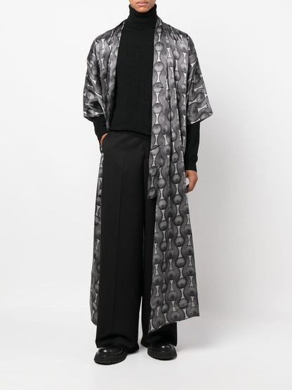 Printed silk long kimono