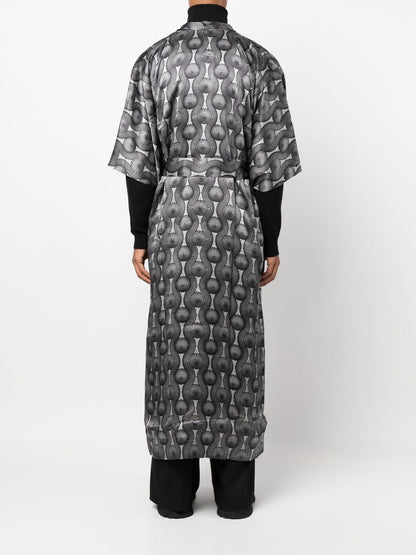 Printed silk long kimono