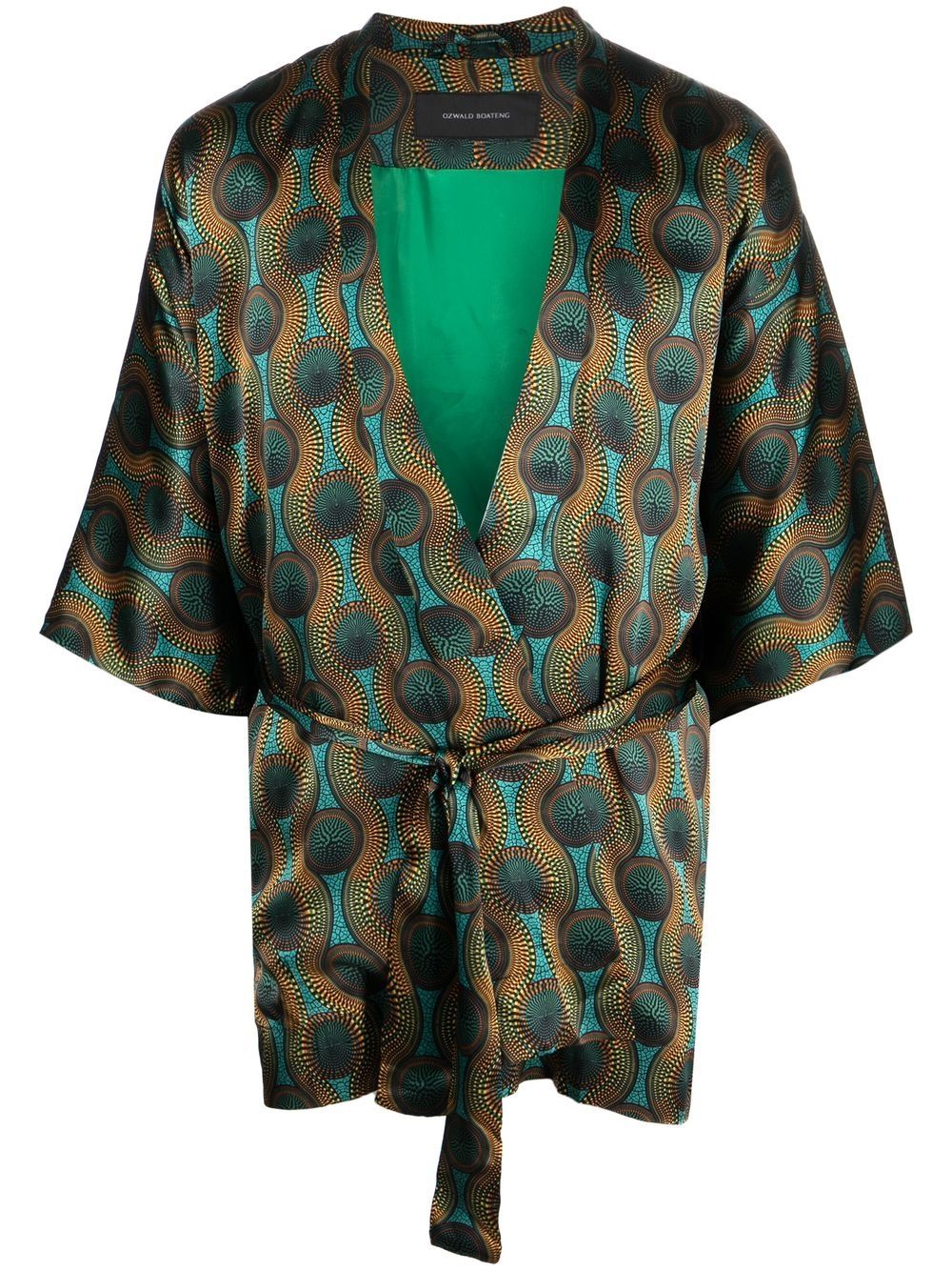 Printed silk short kimono