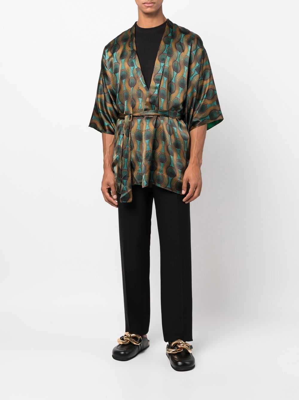 Printed silk short kimono