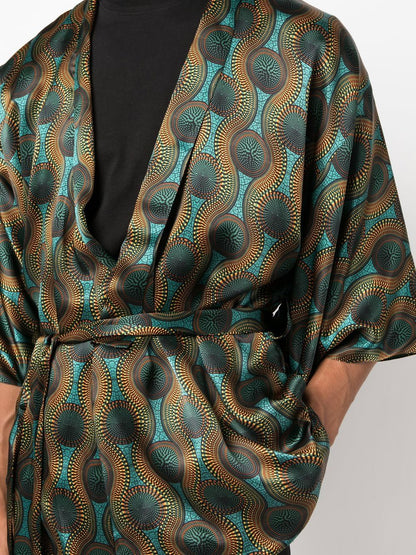 Printed silk short kimono