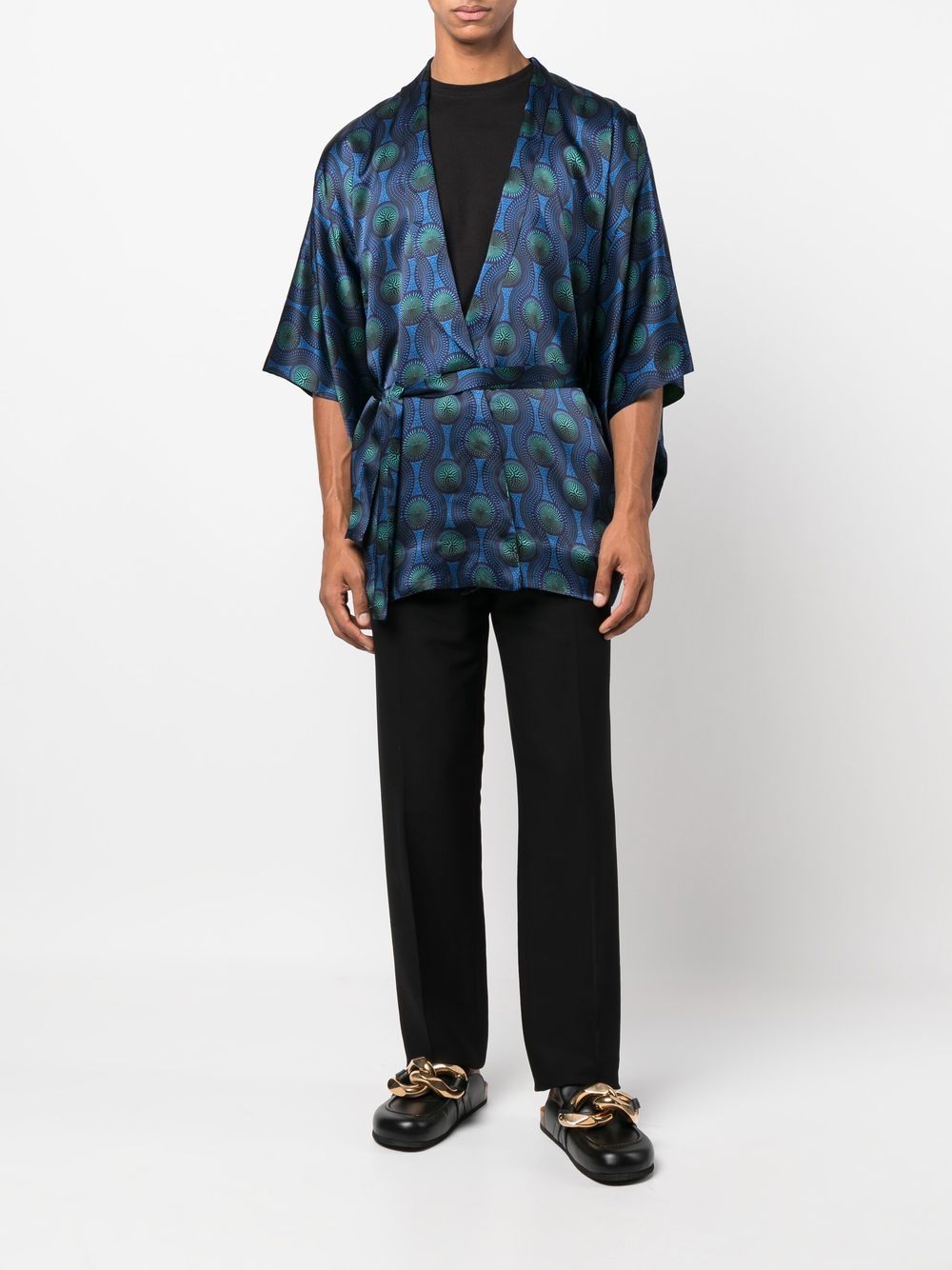 Printed silk short kimono