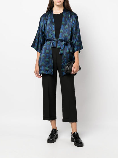 Printed silk short kimono