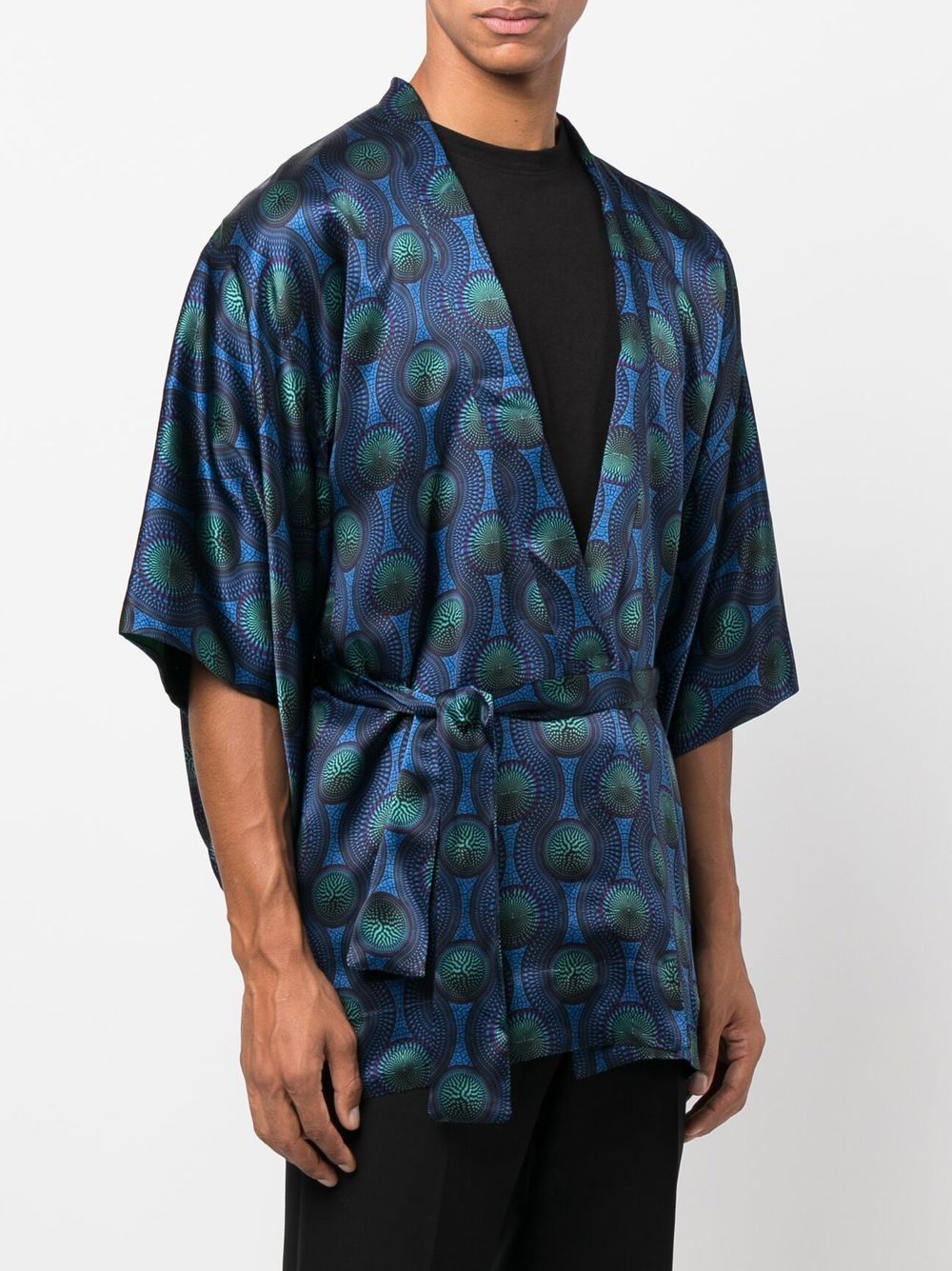 Printed silk short kimono