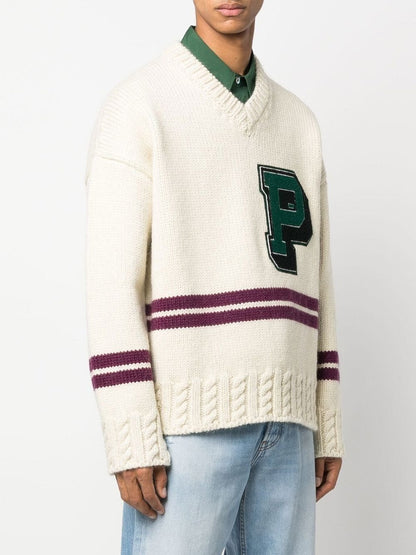 V-necked wool sweater