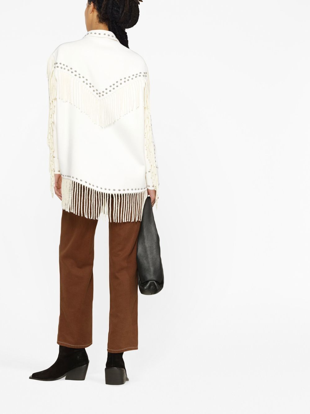 Shirt-jacket with embroidery studs and fringe