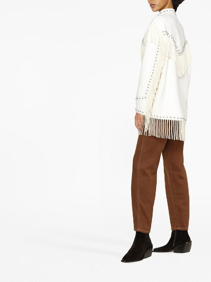 Shirt-jacket with embroidery studs and fringe