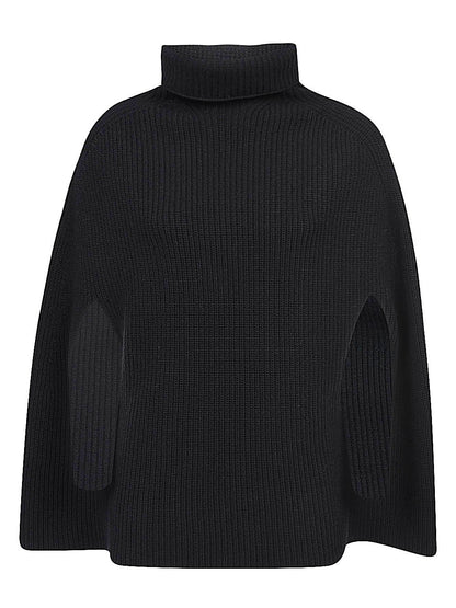 Ribbed wool high neck cape