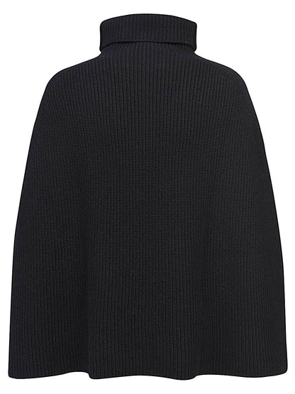 Ribbed wool high neck cape