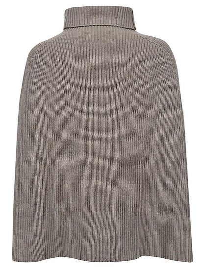 Ribbed wool high neck cape