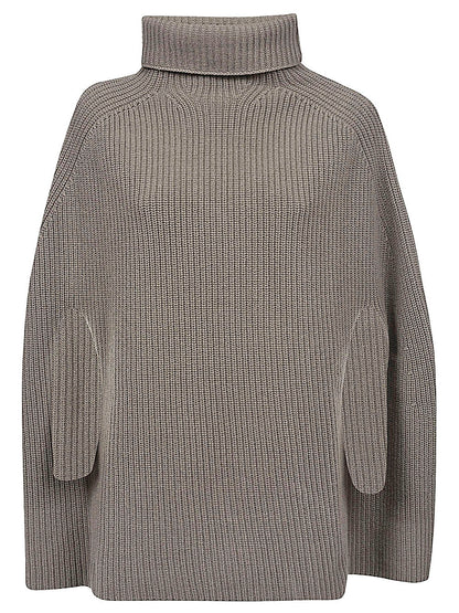 Ribbed wool high neck cape