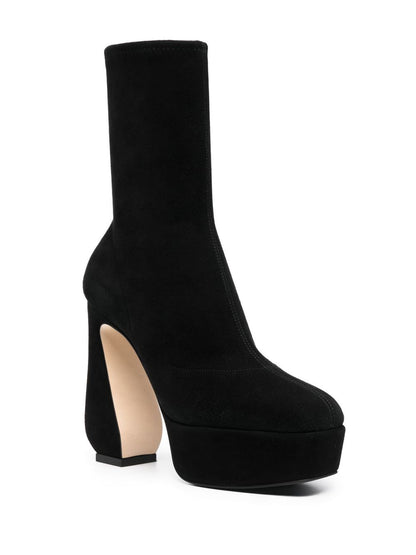 Stretch suede heel ankle boots