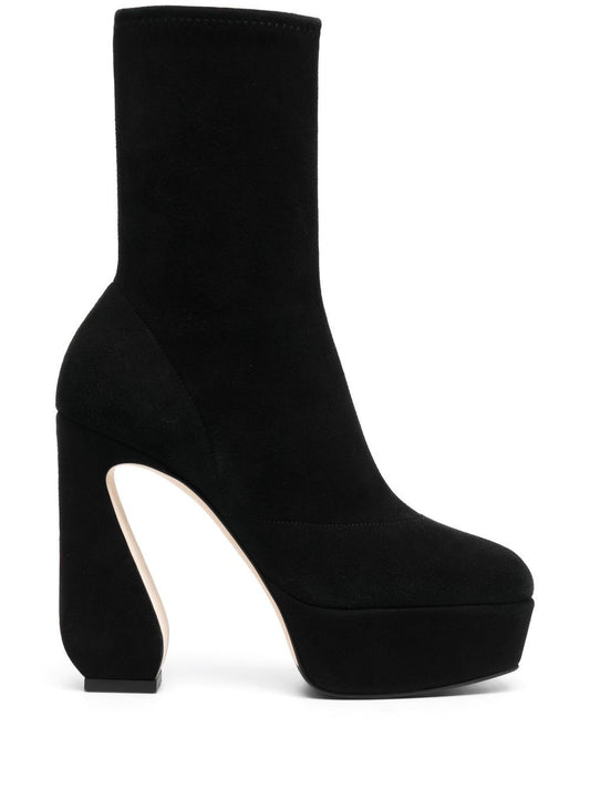 Stretch suede heel ankle boots