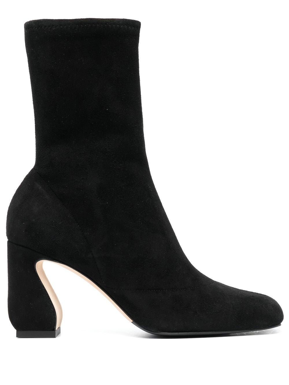 Stretch suede heel ankle boots