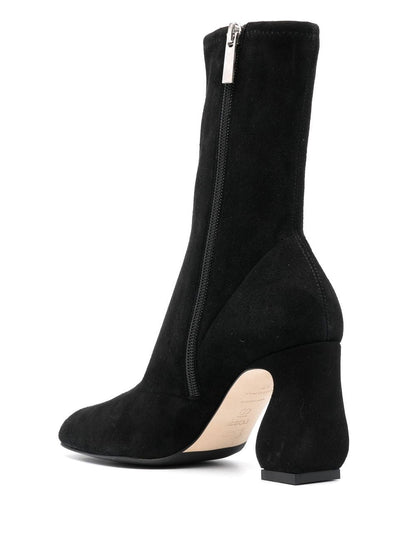 Stretch suede heel ankle boots