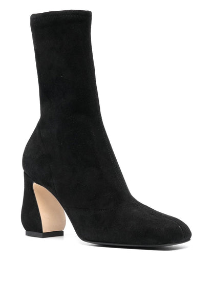 Stretch suede heel ankle boots