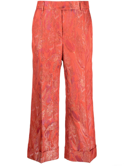 Floral print jacquard trousers