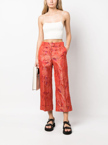 Floral print jacquard trousers