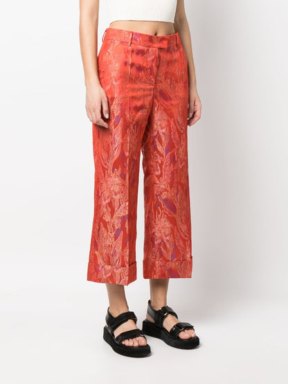 Floral print jacquard trousers