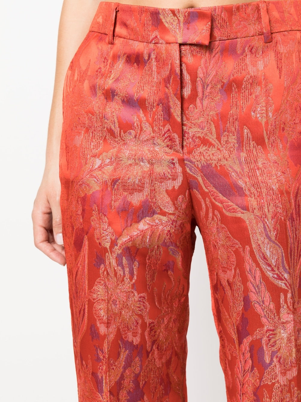 Floral print jacquard trousers