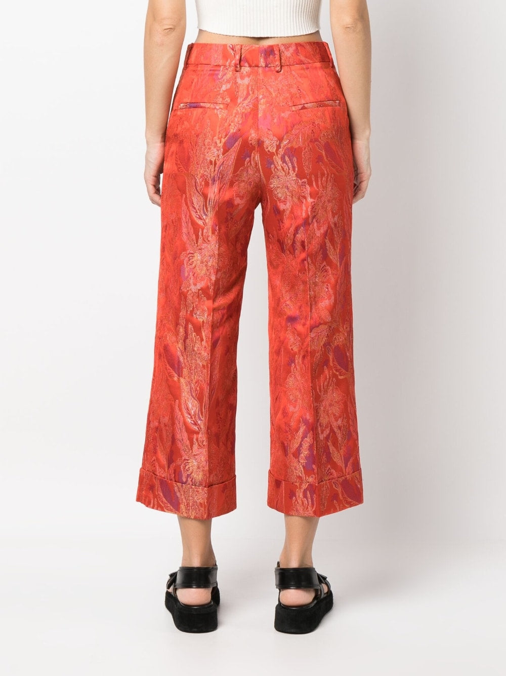 Floral print jacquard trousers