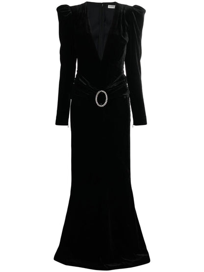 Deep neckline velvet long dress