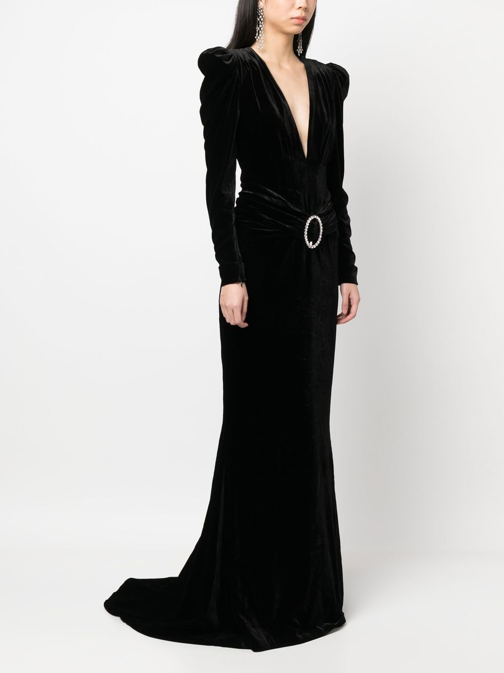 Deep neckline velvet long dress