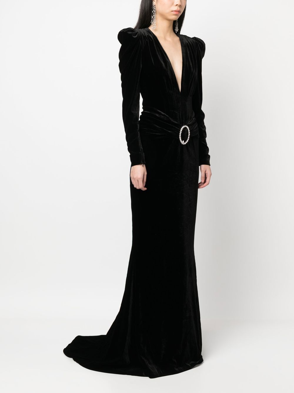 Deep neckline velvet long dress