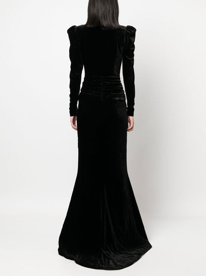 Deep neckline velvet long dress