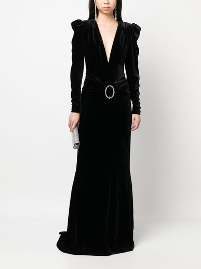 Deep neckline velvet long dress