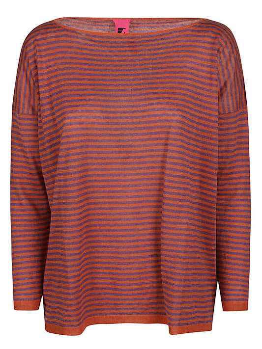 Boat neck striped linen sweater