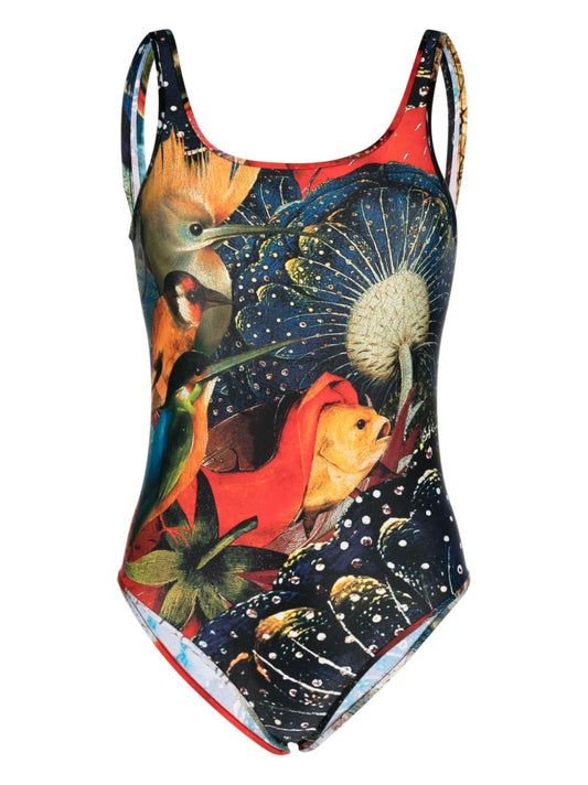 One-piece printed jersey swimsuit