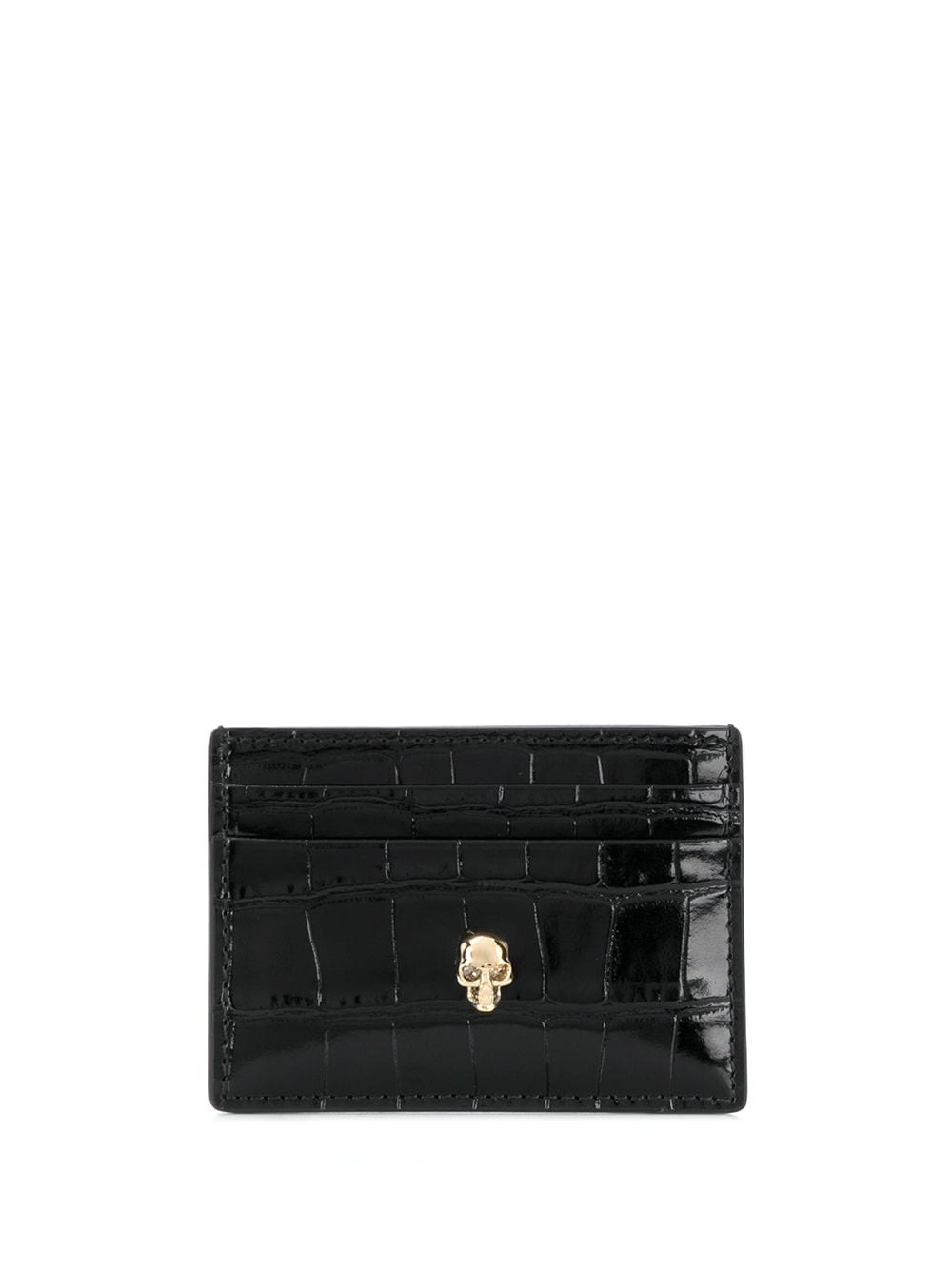 Skull embossed croc leather card holder