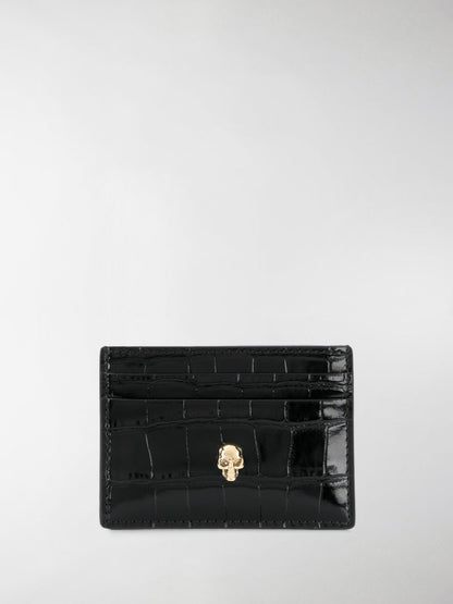 Skull embossed croc leather card holder